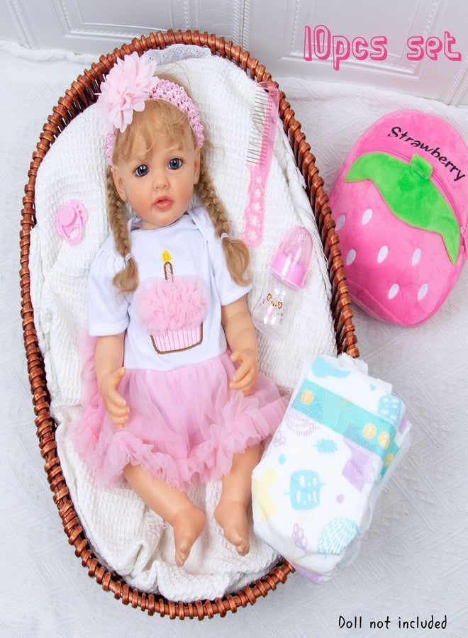 Pedolltree Reborn Baby Dolls Clothes Girl Pink Outfit Accessories 10 Pcs for 17-22 inches Reborn Dolls Newborn Baby Girl with Pink Strawberry Backpack - Image 4